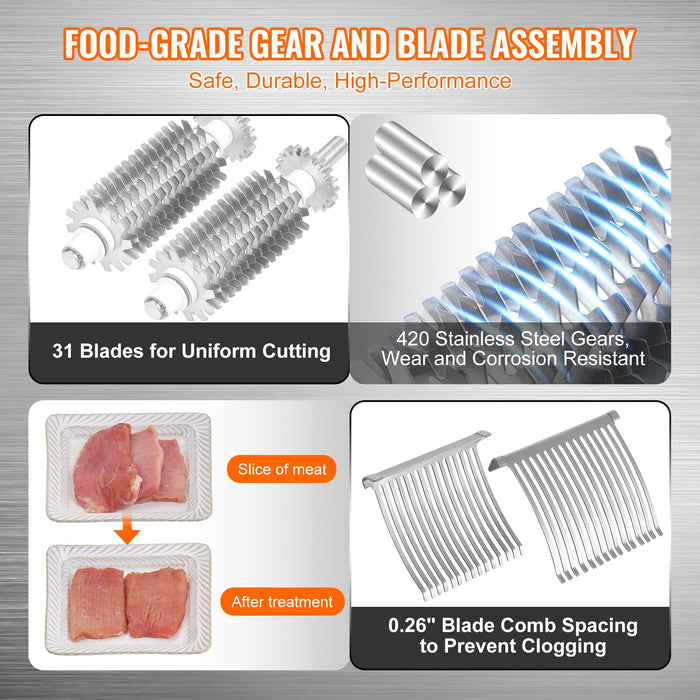 VEVOR Commercial Meat Tenderizer, Heavy Duty Stainless Steel Meat Tenderizer Machine, Quick and Easy Manual Operation Kitchen Tool, 148mm Feed Port for Beef, Turkey, Chicken, Pork, Steak, and Fish