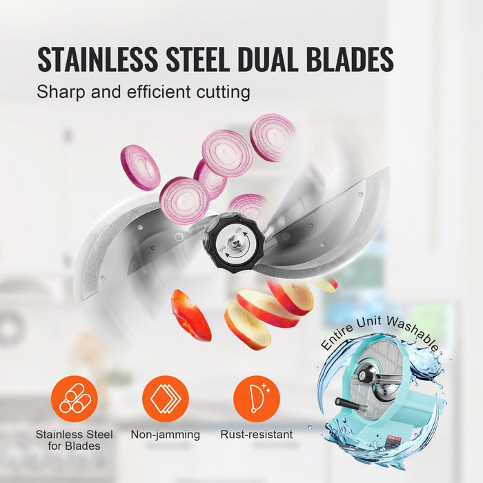 Manual Vegetable Fruit Slicer, 0-0.5"/0-12mm Thickness Adjustable Commercial Slicer Machine, Double Feed Ports, Stainless Steel Blade Food Cutter Slicing Machine for Cucumber, Lemon, Tomato