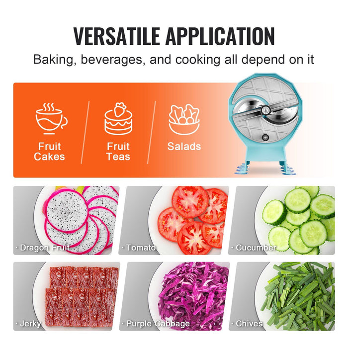 Manual Vegetable Fruit Slicer, 0-0.5"/0-12mm Thickness Adjustable Commercial Slicer Machine, Double Feed Ports, Stainless Steel Blade Food Cutter Slicing Machine for Cucumber, Lemon, Tomato