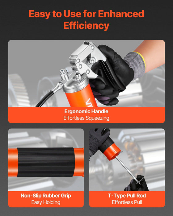Grease Gun, 8000 PSI High Pressure, Heavy Duty Pistol Grip Grease Gun Kit with 0.4 L Capacity, Includes 46 cm Flex Hose, 1 Extension Rigid Pipe and 1 Sharp Type Nozzle for Automotive, Marine