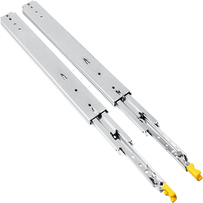 VEVOR Drawer Slides with Lock, 1 Pair 60 inch, Heavy-Duty Industrial Steel up to 500 lbs Capacity, 3-Fold Full Extension, Ball Bearing Lock-in & Lock-Out, Side Mount