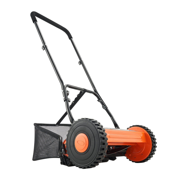 Push Reel Lawn Mower 35 cm, 5 Blades Manual Push Mower No Motor, 15-45 mm Adjustable Cutting Height, Walk-Behind Lawn Mowers with Grass Catcher Bag for Green Lawns, Driveways, Courtyards