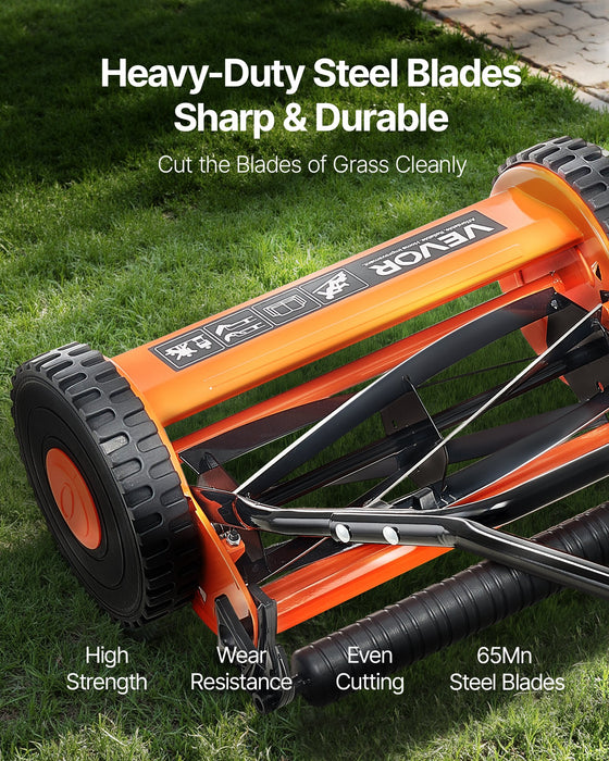 VEVOR 40cm Push Reel Lawn Mower 5-Blade Adjustable Height Grass Catcher 2-Wheel