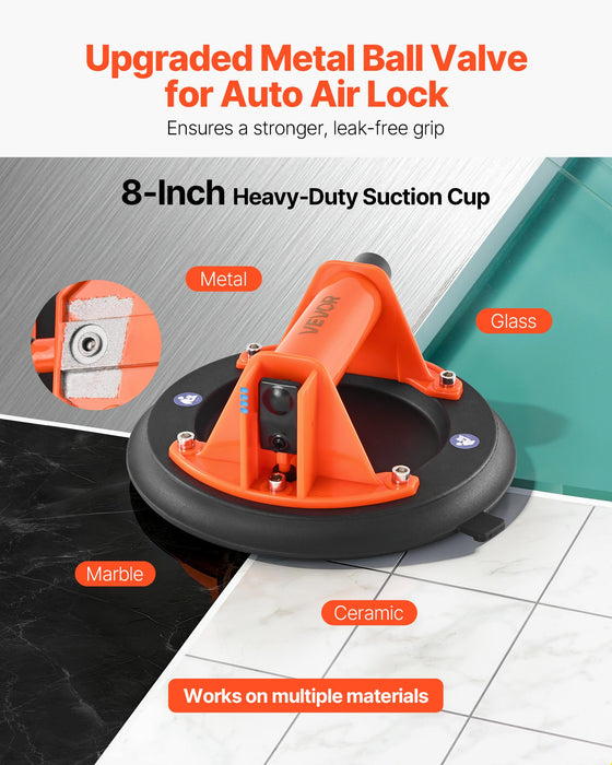 VEVOR Vacuum Suction Cup, 203 mm Vacuum Glass Lifter with ABS Handle, 180 kg Max Lifting Capacity Tile Suction Cup Tool with Carrying Case for Lifting Large Tile, Granite, Drywall, Windows (2-Pack)