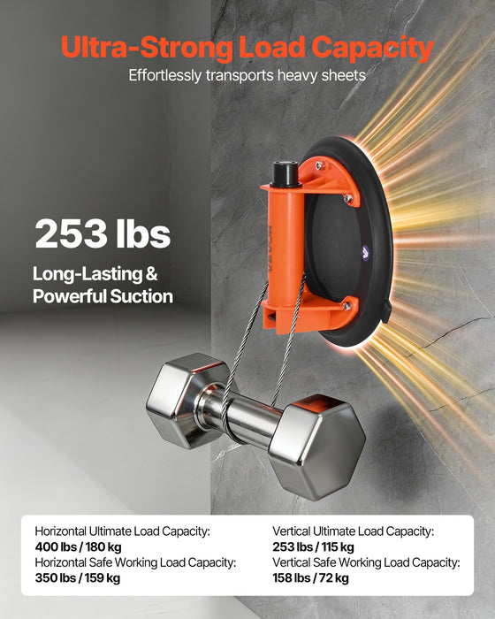 VEVOR Vacuum Suction Cup, 203 mm Vacuum Glass Lifter with ABS Handle, 180 kg Max Lifting Capacity Tile Suction Cup Tool with Carrying Case for Lifting Large Tile, Granite, Drywall, Windows (2-Pack)