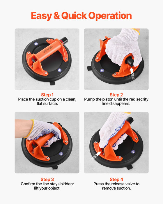VEVOR Vacuum Suction Cup, 203 mm Vacuum Glass Lifter with ABS Handle, 180 kg Max Lifting Capacity Tile Suction Cup Tool with Carrying Case for Lifting Large Tile, Granite, Drywall, Windows (2-Pack)