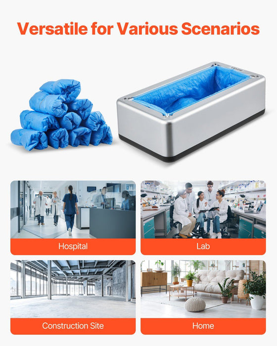 Shoe Cover Dispenser, Automatic Shoe Covers Dispenser with 100 Pcs of Non-Slip Disposable Shoes Covers, Fits Size Up to US 11, for Home, Office, Lab, Factory, Hospital, Indoor Use, Silver