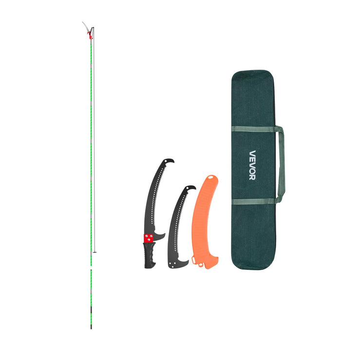 VEVOR Manual Pole Saw, 118-809.3 cm Extendable Pole Tree Pruner with Scissors, Sharp 65Mn Steel Blade, Lightweight Fiberglass Handle Pole, for High Branch Trimming, Pruning Tool for Palms and Shrubs