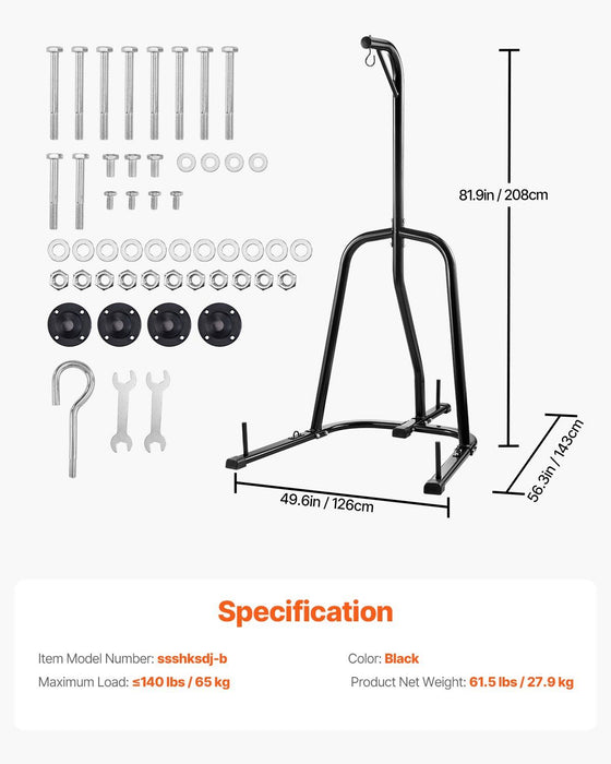 Punching Bag Stand, Steel Heavy Duty Workout Equipment, Boxing Punching Bag Stand, Holds Up to 140 lbs, Freestanding Sandbag Rack with Weighted Base, Training Equipment for Home Gym Fitness