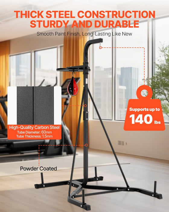 2 in 1 Punching Bag Stand, Steel Heavy Duty Workout Equipment, Adjustable Height Boxing Punching Bag and Speed Bag Stand, Freestanding Sandbag Rack, Holds Up to 140 lbs, for Home Gym Fitness