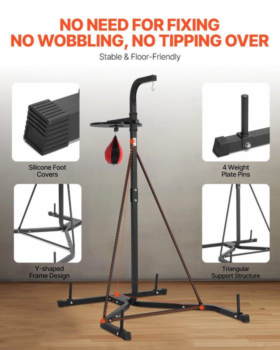 2 in 1 Punching Bag Stand, Steel Heavy Duty Workout Equipment, Adjustable Height Boxing Punching Bag and Speed Bag Stand, Freestanding Sandbag Rack, Holds Up to 140 lbs, for Home Gym Fitness