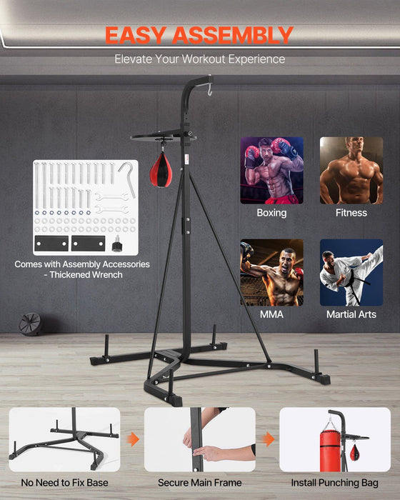 2 in 1 Punching Bag Stand, Steel Heavy Duty Workout Equipment, Adjustable Height Boxing Punching Bag and Speed Bag Stand, Freestanding Sandbag Rack, Holds Up to 140 lbs, for Home Gym Fitness
