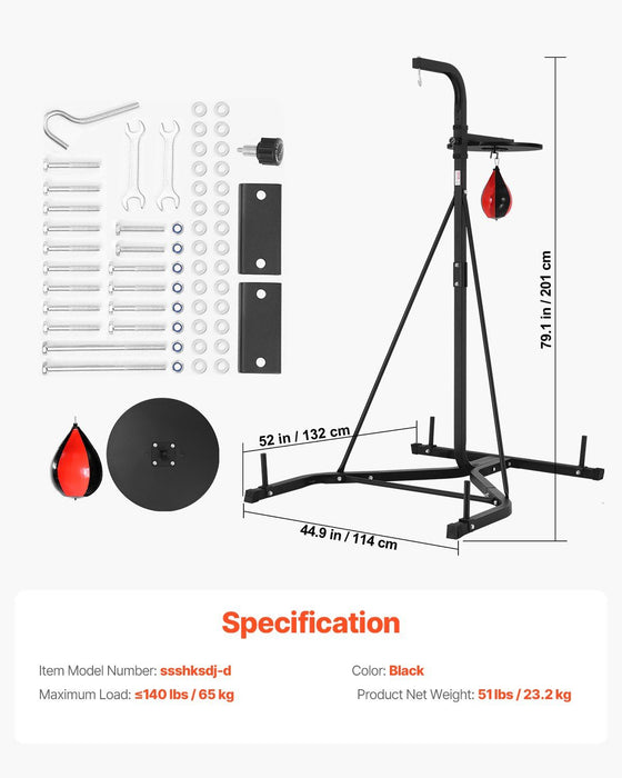 2 in 1 Punching Bag Stand, Steel Heavy Duty Workout Equipment, Adjustable Height Boxing Punching Bag and Speed Bag Stand, Freestanding Sandbag Rack, Holds Up to 140 lbs, for Home Gym Fitness