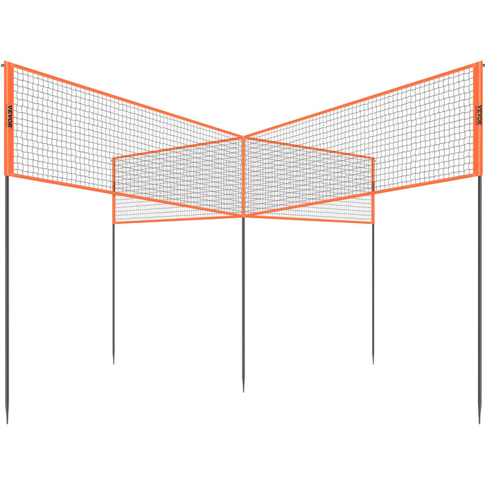 VEVOR 4-Way Volleyball Net, Adjustable Height Badminton Net Set for Backyard Beach Lawn, Outdoor Portable Volleyball Net with Carrying Bag, 4 Square Quick Assemble Game Set For Kids And Adults