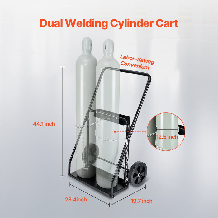 Dual Welding Cylinder Cart, Oxygen Acetylene Tank Cart with 440LBS Static Weight Capacity, 10-Inch Solid Wheels and Tank Storage Safety Chains, Suitable for Double 12.5-Inch Dia. Gas Cylinders