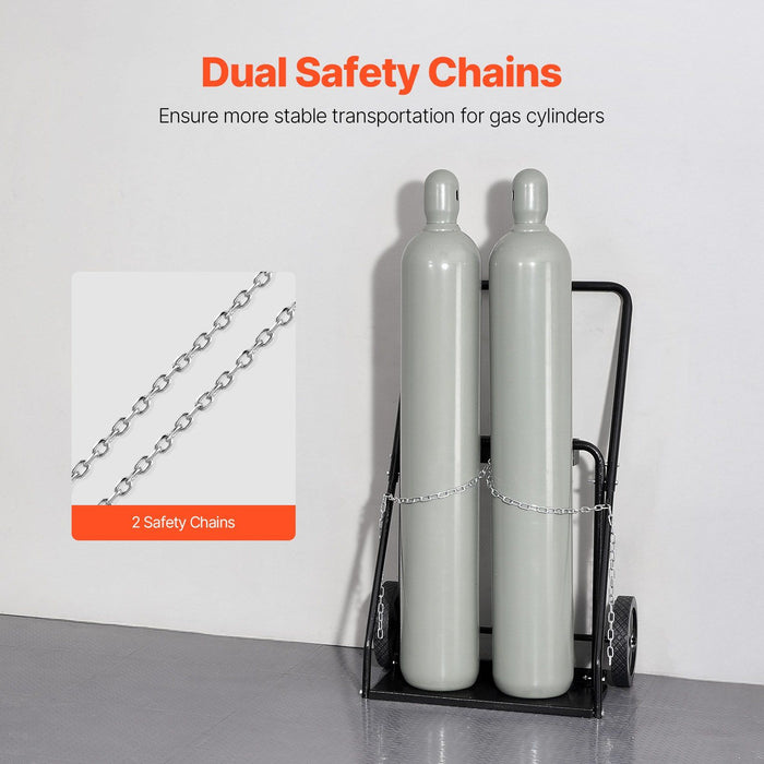 Dual Welding Cylinder Cart, Oxygen Acetylene Tank Cart with 440LBS Static Weight Capacity, 10-Inch Solid Wheels and Tank Storage Safety Chains, Suitable for Double 12.5-Inch Dia. Gas Cylinders