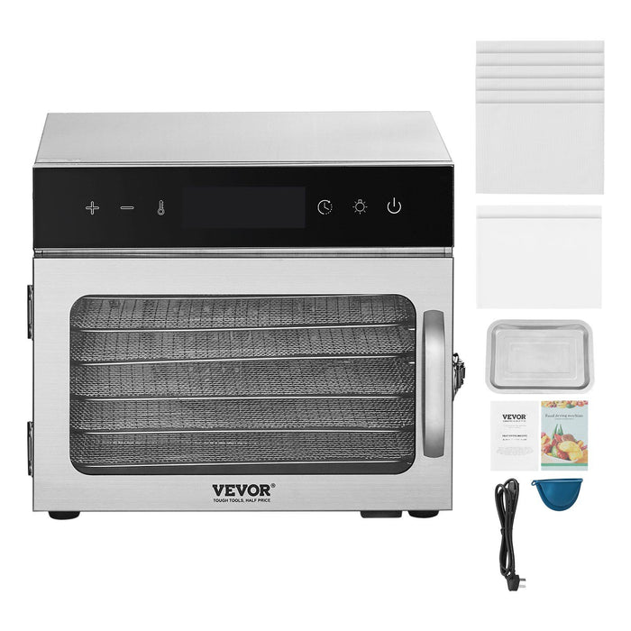 Food Dehydrator Machine, 6 Stainless Steel Trays, 400W Electric Food Dryer with Adjustable Temperature & 24-Hour Timer, Freeze Dryer for Jerky, Meat, Fruit, Vegetables, Herbs, Dog Treats