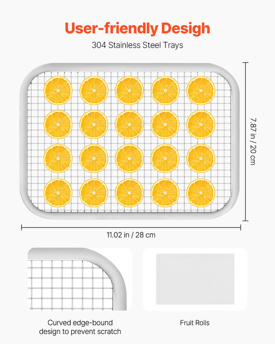 VEVOR Food Dehydrator Machine, 8 Stainless Steel Trays, 400W Electric Food Dryer with Adjustable Temperature & 24-Hour Timer, Freeze Dryer for Jerky, Meat, Fruit, Vegetables, Herbs, Dog Treats
