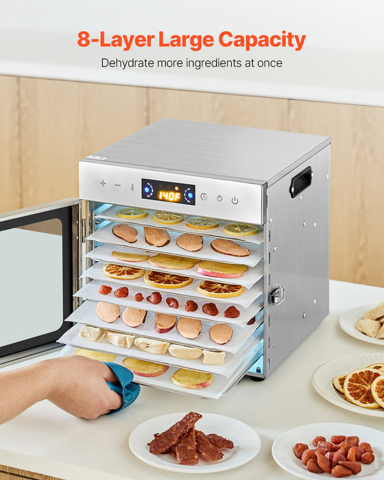 VEVOR Food Dehydrator Machine, 8 Stainless Steel Trays, 400W Electric Food Dryer with Adjustable Temperature & 24-Hour Timer, Freeze Dryer for Jerky, Meat, Fruit, Vegetables, Herbs, Dog Treats