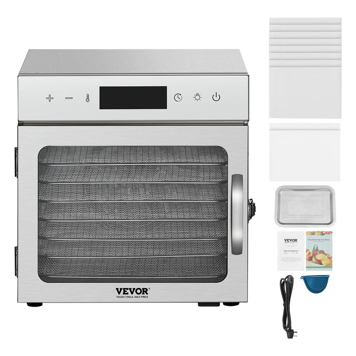 VEVOR Food Dehydrator Machine, 8 Stainless Steel Trays, 400W Electric Food Dryer with Adjustable Temperature & 24-Hour Timer, Freeze Dryer for Jerky, Meat, Fruit, Vegetables, Herbs, Dog Treats