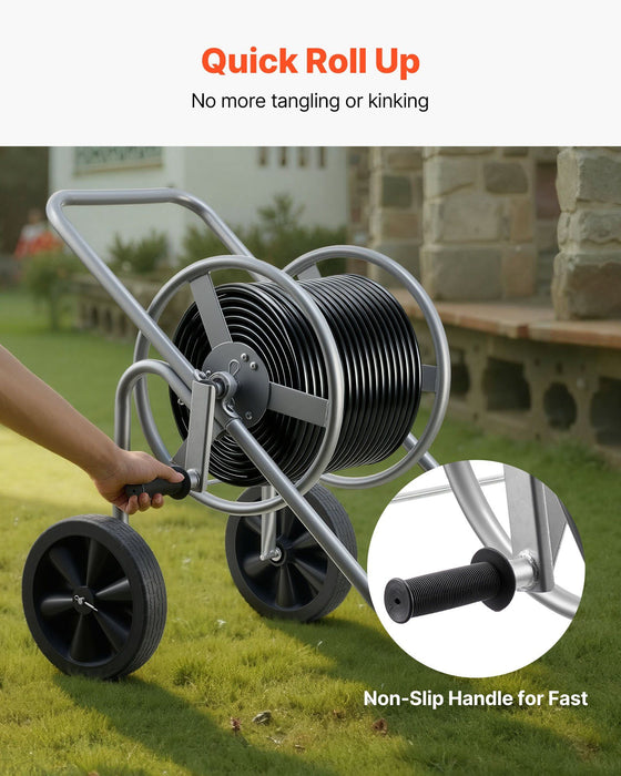 Water Hose Reel Cart, 6096/9144 cm High-Pressure Garden Hose Cart, Hoses Reel Carts with Two Wheels, Handle & Heavy-Duty Mesh Storage Basket, Portable Hoses Reels for Garden, Car, Pet Washing