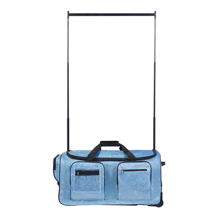 VEVOR Dance Bag with Garment Rack, 736.6 mm Rolling Dance Duffel, with Wheels, USB Port, Height Adjustable Clothes Rack, Privacy Protection Curtain, Ideal for Travel and Competitions, Sparkling Blue