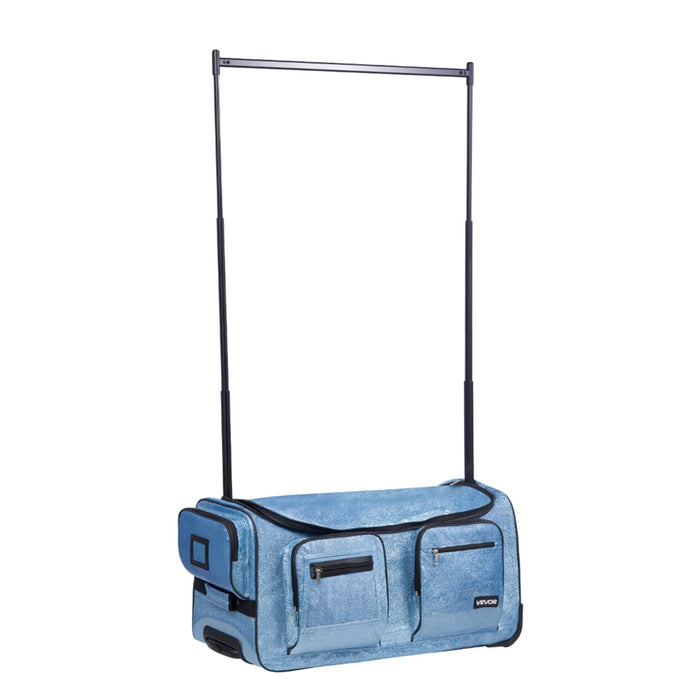 VEVOR Dance Bag with Garment Rack, 736.6 mm Rolling Dance Duffel, with Wheels, USB Port, Height Adjustable Clothes Rack, Privacy Protection Curtain, Ideal for Travel and Competitions, Sparkling Blue