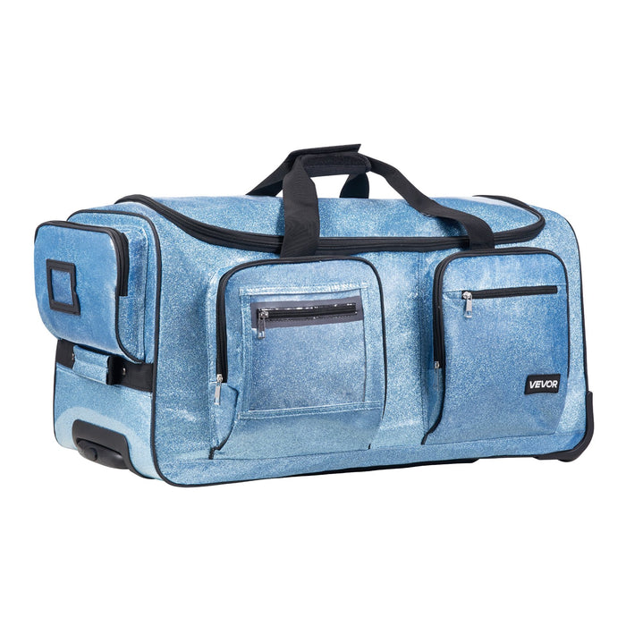 VEVOR Dance Bag with Garment Rack, 736.6 mm Rolling Dance Duffel, with Wheels, USB Port, Height Adjustable Clothes Rack, Privacy Protection Curtain, Ideal for Travel and Competitions, Sparkling Blue