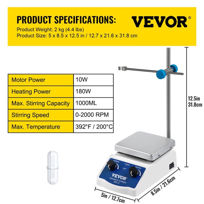 VEVOR Magnetic Stirrer Magnetic Stirrer Plate Magnetic Plate Aluminum Panel Magnetic Stirrer Hot Plate Magnetic Plate with 1 inch Stirr Bar Magnetic Stirrer Mixer (12*12)