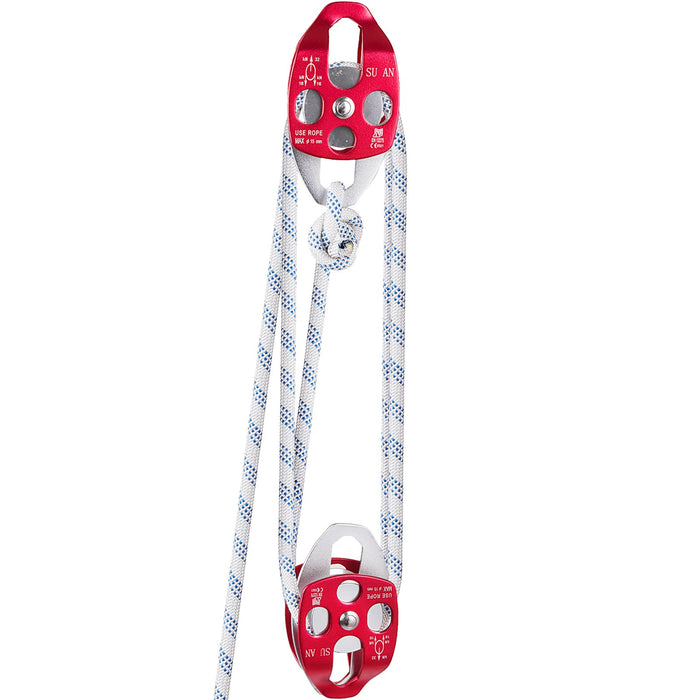 VEVOR Twin Sheave Block and Tackle 1.02-1.27cm 3048-6096cm Twin Sheave Block with Braid Rope 2993.71-3494.93kgs Double Pulley Rigging