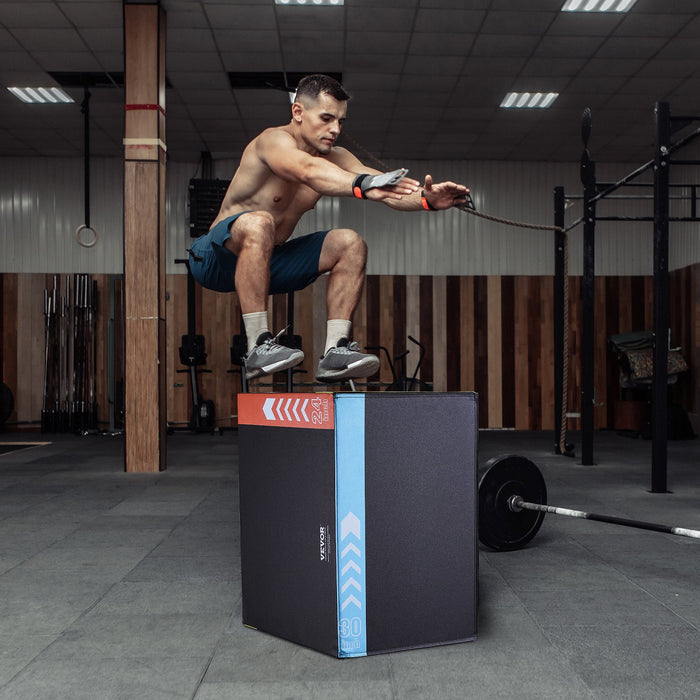 VEVOR 3 in 1 Plyometric Jump Box, 30/24/20 Inch Foam Plyo Box, Platform & Jumping Agility Box, Anti-Slip Fitness Exercise Step Up Box for Home Gym Training, Conditioning Strength Training, Black