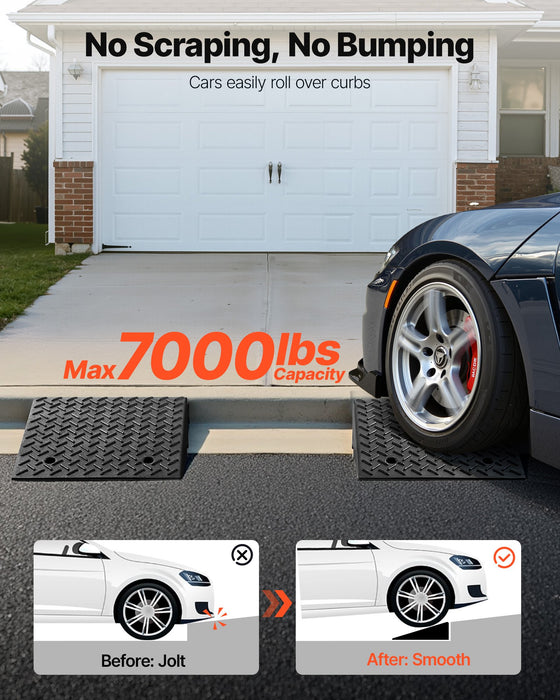 VEVOR Driveway Curb Ramp, 3.175 Tons Load Capacity, 17.8 cm Rise Height Heavy Duty Curbside Bridge Ramp with Drainage Tank for Wheelchairs, Strollers, Motorcycles, Cars, Lawn Mowers & Trailers, 2 Pack