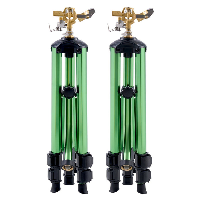 Impact Sprinkler on Tripod Base, 2 Packs, Heavy Duty Tripod Sprinklers with Brass Head & G3/4" Connector, 360 Degree Large Area Irrigation Sprinkler, Adjustable Heights Sprinkler for Yard