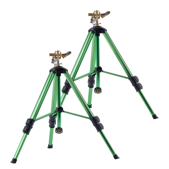 VEVOR Impact Sprinkler on Tripod Base, 2 Packs, Heavy Duty Tripod Sprinklers with Brass Head & G3/4" Connector, 360 Degree Large Area Irrigation Sprinkler, Adjustable Heights Sprinkler for Yard