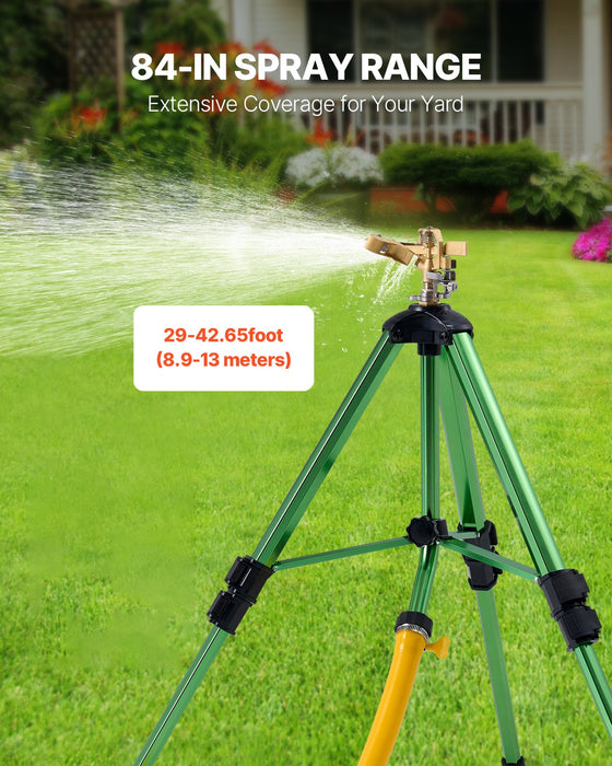 VEVOR Impact Sprinkler on Tripod Base, 2 Packs, Heavy Duty Tripod Sprinklers with Brass Head & G3/4" Connector, 360 Degree Large Area Irrigation Sprinkler, Adjustable Heights Sprinkler for Yard