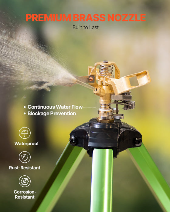 VEVOR Impact Sprinkler on Tripod Base, 2 Packs, Heavy Duty Tripod Sprinklers with Brass Head & G3/4" Connector, 360 Degree Large Area Irrigation Sprinkler, Adjustable Heights Sprinkler for Yard