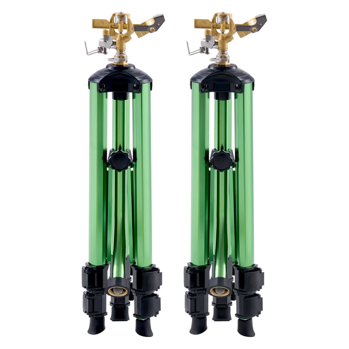 VEVOR Impact Sprinkler on Tripod Base, 2 Packs, Heavy Duty Tripod Sprinklers with Brass Head & G3/4" Connector, 360 Degree Large Area Irrigation Sprinkler, Adjustable Heights Sprinkler for Yard