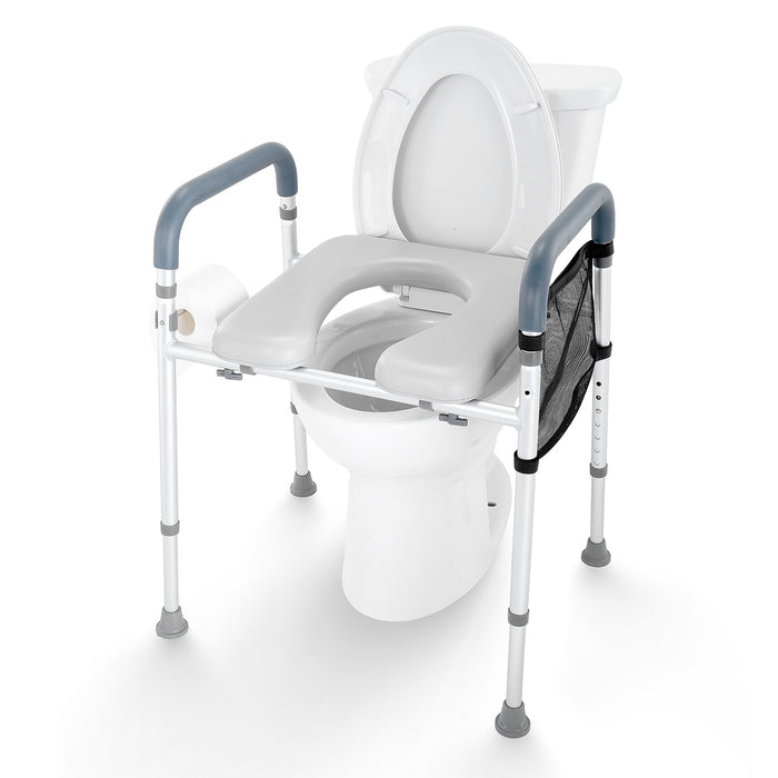 VEVOR Raised Toilet Seat, 7-Position Height Adjustment 655-805 Mm, 158.7 kg Weight Capacity, with Comfort Padded Aluminum Frame, Universal Toilet Seat Riser, for Elderly, Handicap, Pregnant, Medical