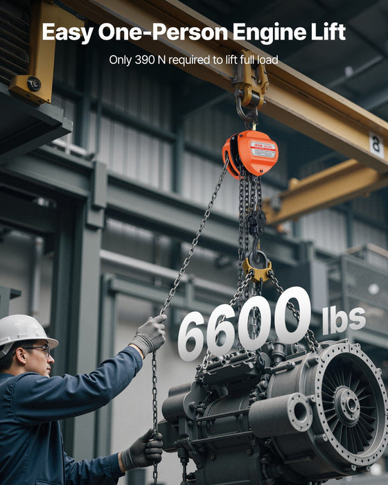 Hand Chain Hoist, 3 Ton Capacity, Manual Chain Block with Upgrade G80 Galvanized Chain, 3 m Lifting Height, Heavy Duty Pulley Hoist for Garage Warehouse Automotive Machinery, Orange