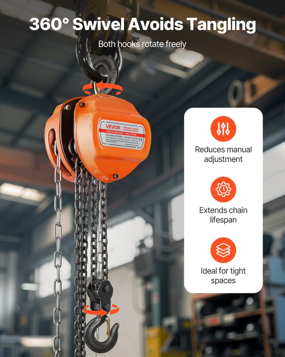 Hand Chain Hoist, 3 Ton Capacity, Manual Chain Block with Upgrade G80 Galvanized Chain, 6 m Lifting Height, Heavy Duty Pulley Hoist for Garage Warehouse Automotive Machinery, Orange