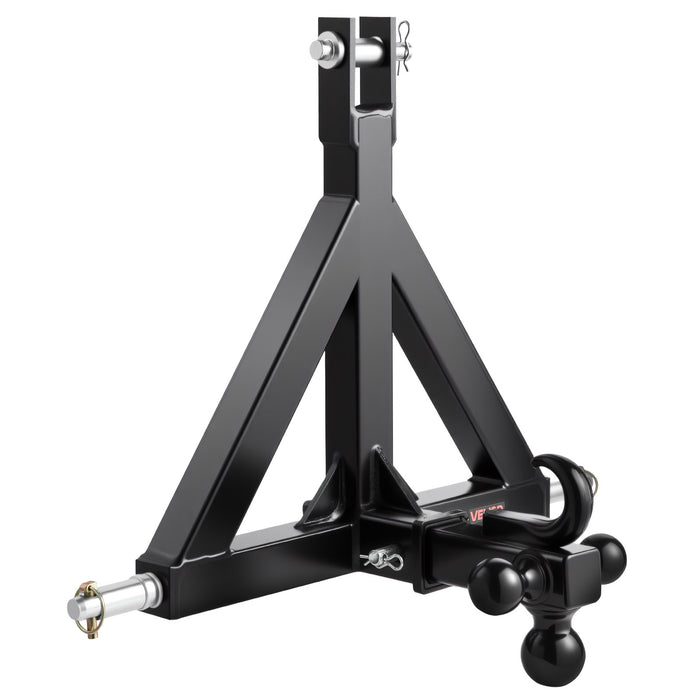 VEVOR 3 Point Trailer Hitch 2 in Receiver, 3pt Quick Hitch Attachment with 3 Trailer Balls, Tractor Tow Drawbar Adapter, Compatible with Kubota, Mahindra, Ford, Yanmar, John Deere, Massey Ferguson