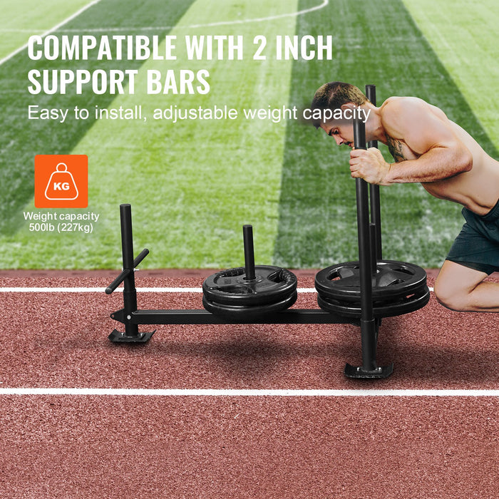 VEVOR Weight Training Sled, Pull Push Power Sled with Handle, Fitness Strength Resistance Training, Steel Workout Equipment for Athletic Exercise & Speed Improvement, Fit for 5 cm Weight Plate, Black
