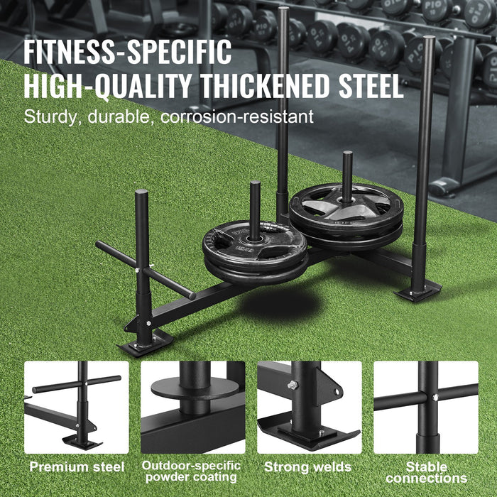 VEVOR Weight Training Sled, Pull Push Power Sled with Handle, Fitness Strength Resistance Training, Steel Workout Equipment for Athletic Exercise & Speed Improvement, Fit for 5 cm Weight Plate, Black