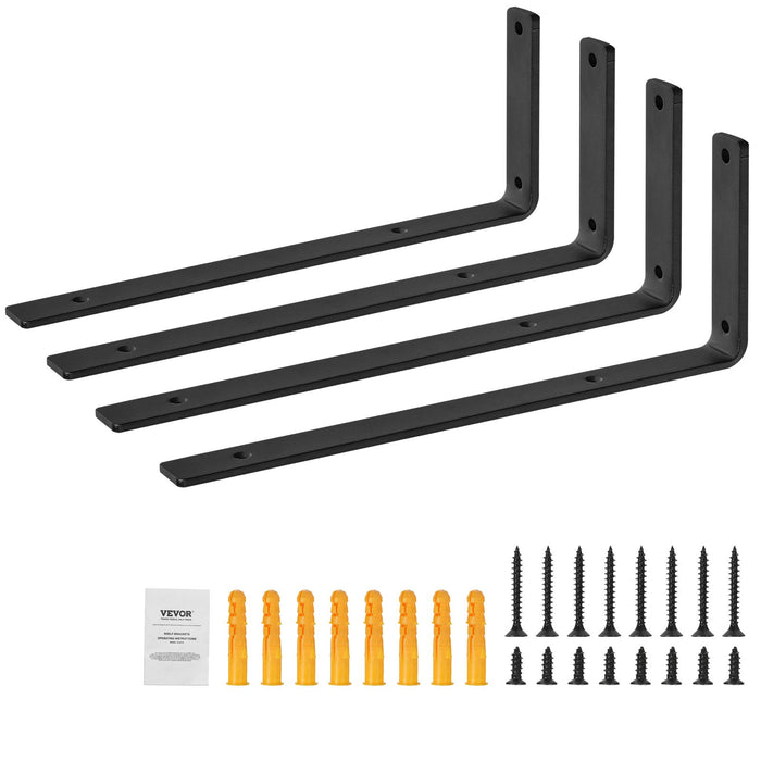 VEVOR Shelf Bracket, Heavy Duty Floating Shelf Brackets 25.6 x 15.5 cm, 4 Pcs Brackets for Shelves, 5mm Thick Matte Black L Shelf Bracket,Steel Shelving Brackets with 72.6 kg Load Capacity