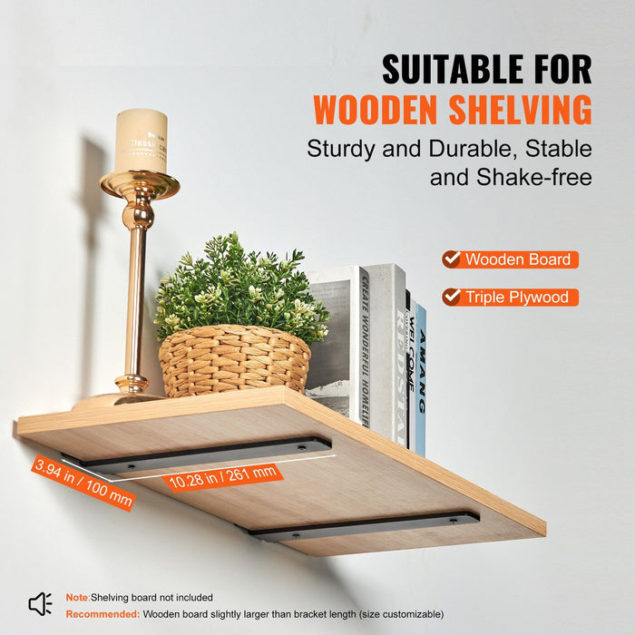 Shelf Bracket, 26.1cmL x 10cmW x 4.5cmH, 6 Pcs Heavy Duty Floating Shelf Brackets, Brackets for Shelves, 5mm Thick Matte Black L Shelf Bracket,Steel Shelving Brackets with 72.6 kg Load Capacity