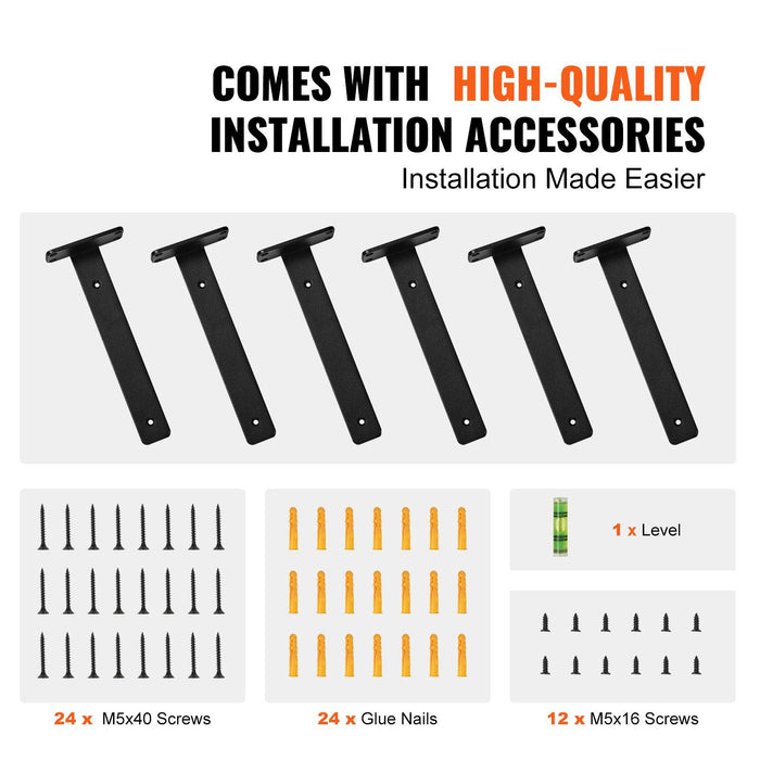 Shelf Bracket, 26.1cmL x 10cmW x 4.5cmH, 6 Pcs Heavy Duty Floating Shelf Brackets, Brackets for Shelves, 5mm Thick Matte Black L Shelf Bracket,Steel Shelving Brackets with 72.6 kg Load Capacity
