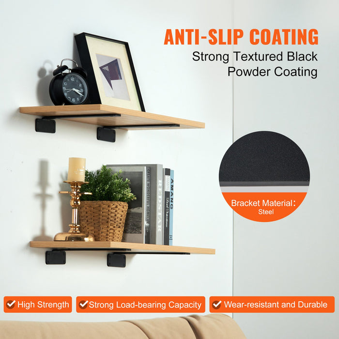 VEVOR Shelf Bracket, 31cmL x 10cmW x 4.5cmH 6 Pcs, Heavy Duty Floating Shelf Brackets, Brackets for Shelves, 5mm Thick Matte Black L Shelf Bracket,Steel Shelving Brackets with 72.6 kg Load Capacity