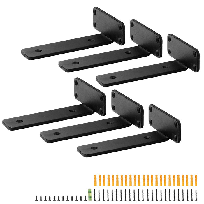 VEVOR Shelf Bracket, 21cmL x 10cmW x 4.5cmH 6 Pcs, Heavy Duty Floating Shelf Brackets, Brackets for Shelves, 5mm Thick Matte Black L Shelf Bracket,Steel Shelving Brackets with 72.6 kg Load Capacity