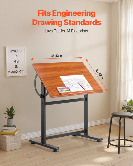 VEVOR Drafting Table Adjustable 0°â€?0° Tilt Wooden Drawing Desk with H-Frame
