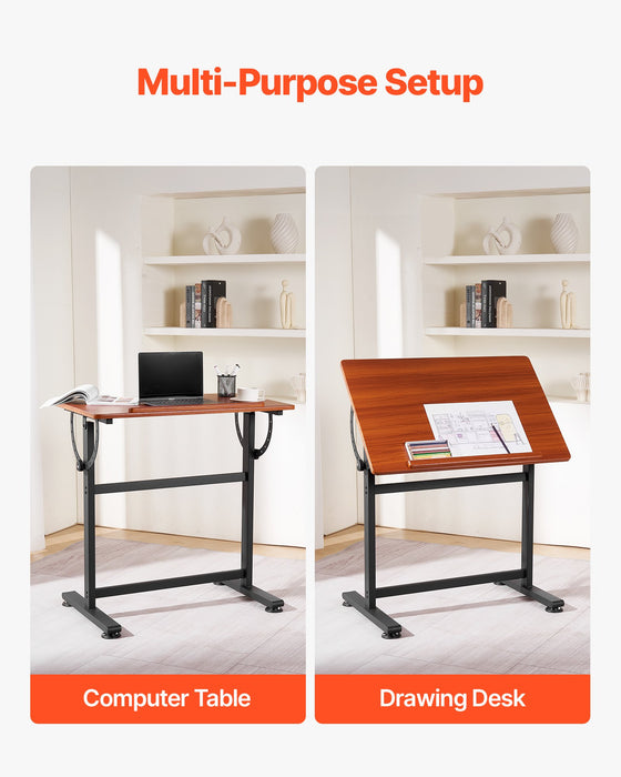 VEVOR Drafting Table Adjustable 0°â€?0° Tilt Wooden Drawing Desk with H-Frame